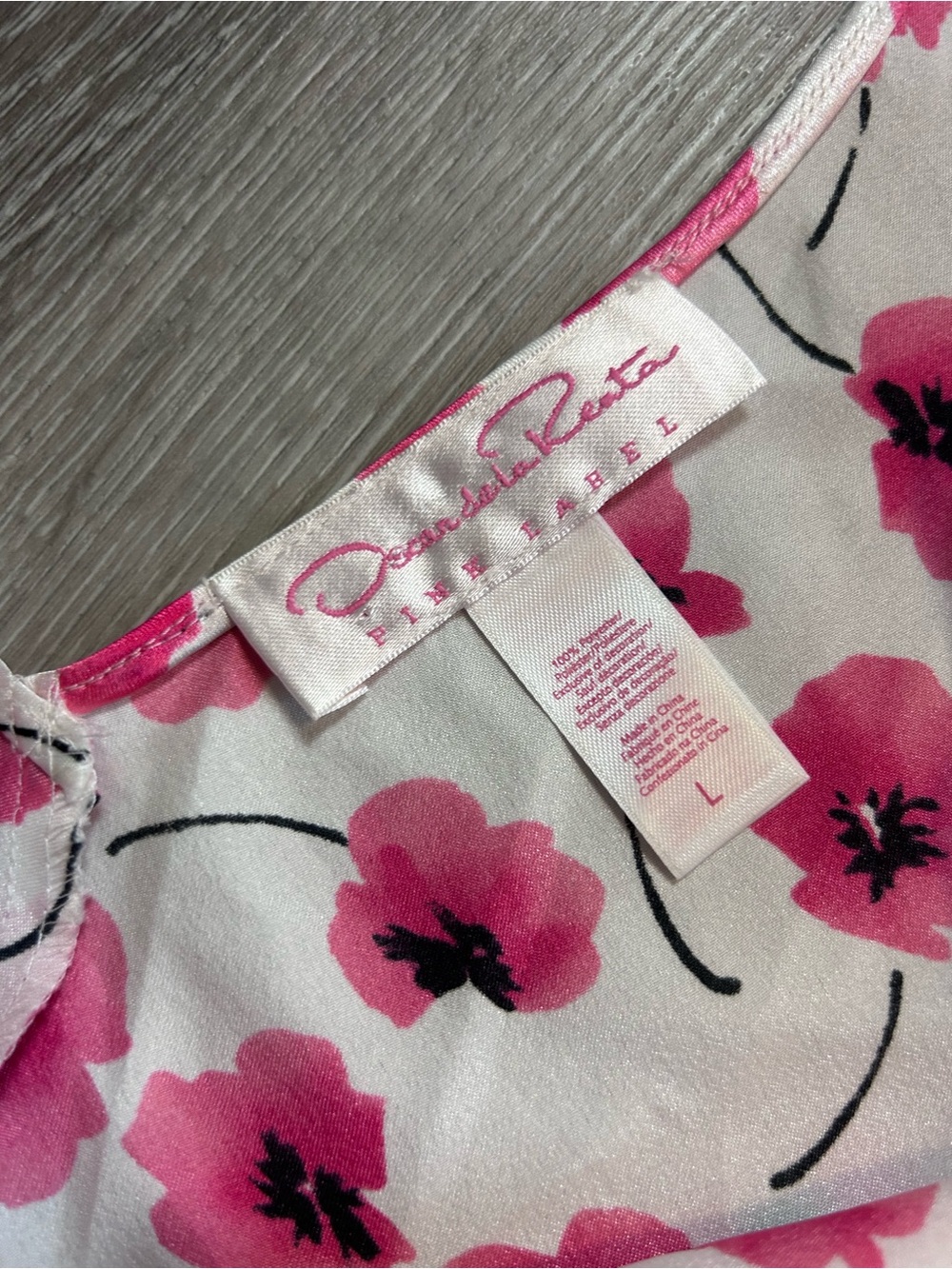 Oscar de la Renta Vintage Large Pink Label Pink Satin Floral Sleep Tank Top - Picture 3 of 6